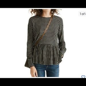 Made well size small Button-Back Peplum Top in Mini Windowpane